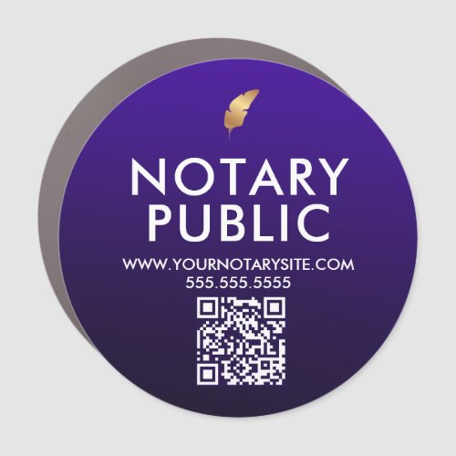 Purple  White Feather Pen QR Code Notary Public  Car Magnet