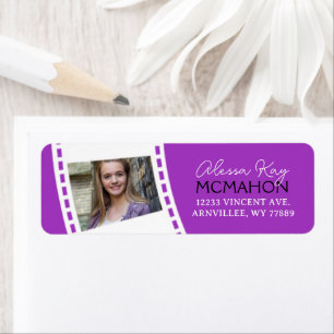 Purple & White Filmstrip Photo Return Address Label