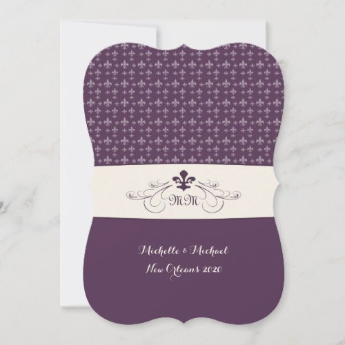 Purple White Fleur de Lis Wedding Invitation