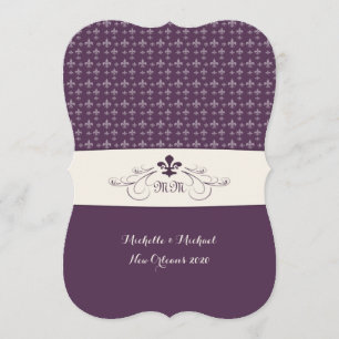 Purple White Fleur de Lis Wedding Invitation