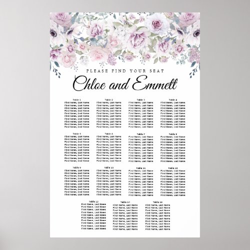 Purple White Floral 15_Table Wedding Seating Chart