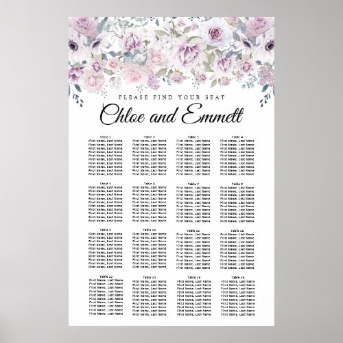 Purple White Floral 16_Table Wedding Seating Chart