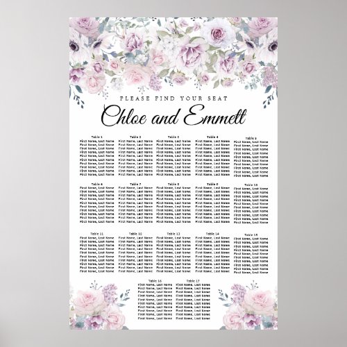 Purple White Floral 17_Table Wedding Seating Chart