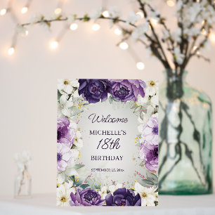 Purple White Floral 18th Birthday Welcome Foam Board