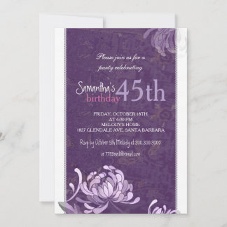 Purple White Floral 45th Birthday Party Invitation
