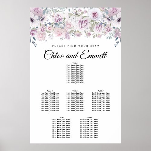 Purple White Floral 6_Table Seating Chart