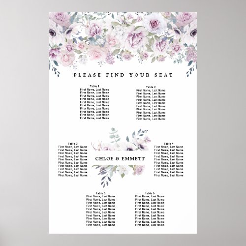 Purple White Floral 6_Table Seating Chart