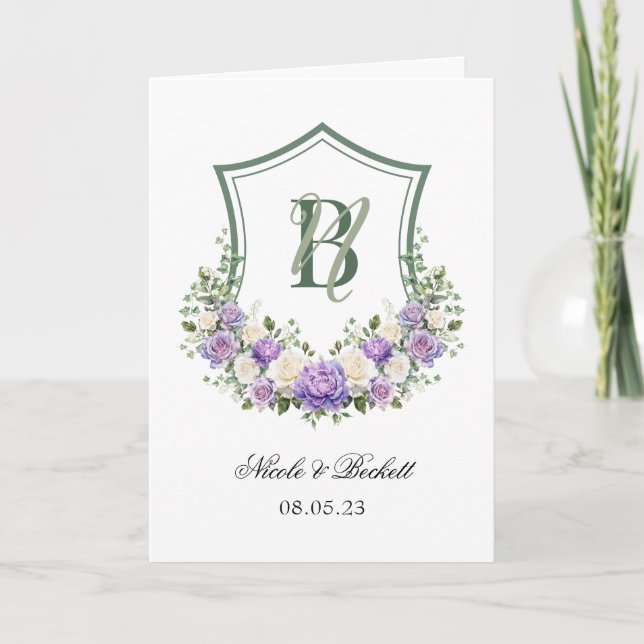 Purple White Floral Crest Wedding Program (Front)