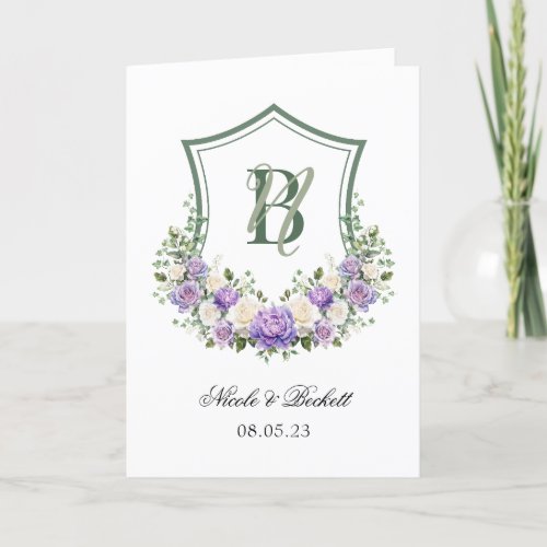 Purple White Floral Crest Wedding Program
