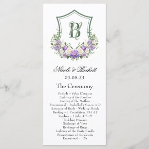 Purple White Floral Crest Wedding Program