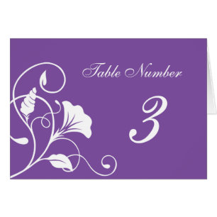 Purple & White Floral Curls Wedding Table Cards