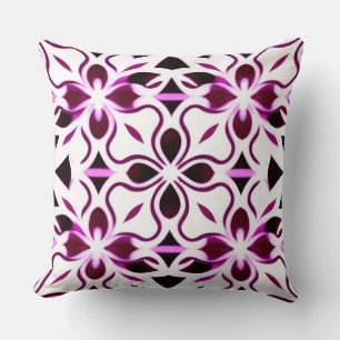 Purple White Floral Geometric Elegant Botanical  Throw Pillow