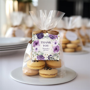 Purple White Floral Glitter Birthday Thank You Favor Tags