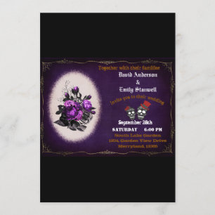 Purple White Floral Gothic Skull Halloween Wedding Invitation
