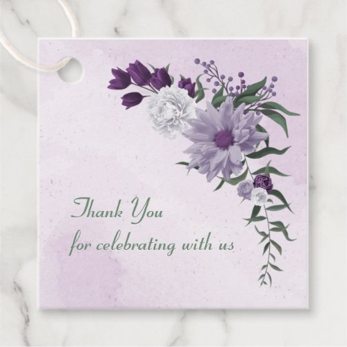 purple  white floral greenery wedding favor tags