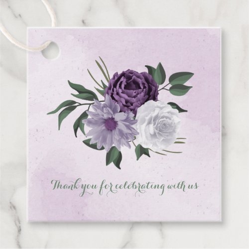 purple  white floral greenery wedding  favor tags