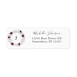 Purple & White Floral Initial Return Address Label