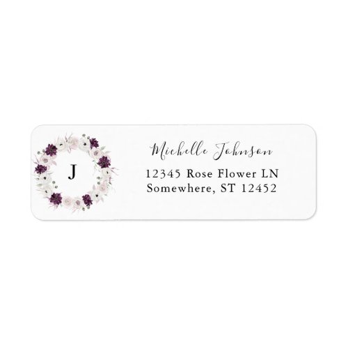 Purple  White Floral Initial Return Address Label