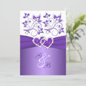 Purple & White Floral Joined Hearts Wedding Invite (Standing Front)