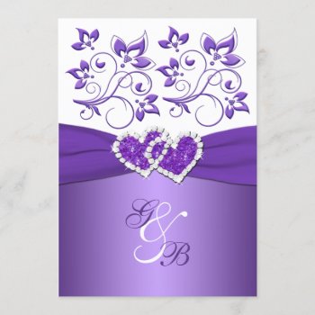 Purple & White Floral Joined Hearts Wedding Invite by NiteOwlStudio at Zazzle
