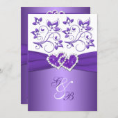 Purple & White Floral Joined Hearts Wedding Invite (Front/Back)
