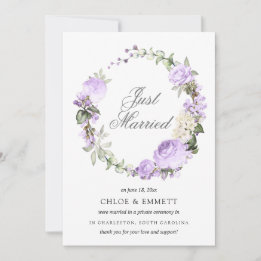 Purple White Floral Just Married Elopement Announcement