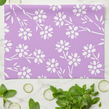 Purple White Floral Kitchen Cloth Towel by DreamingMindCards at Zazzle