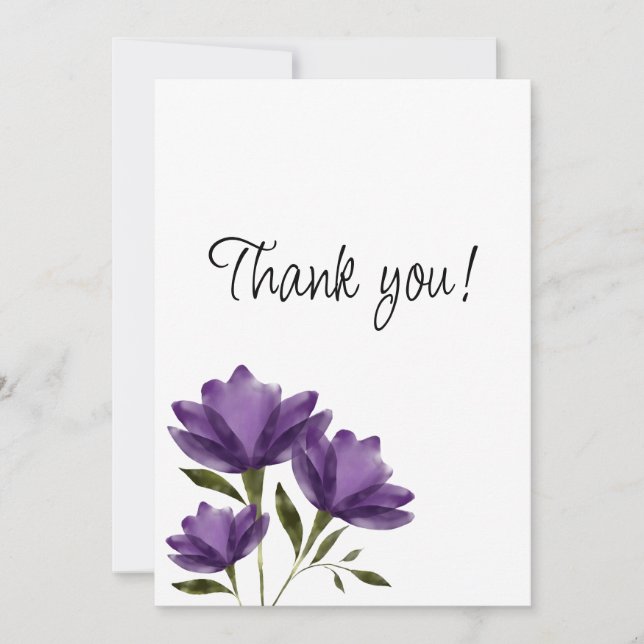 Purple white floral modern romantic minimalist thank you card (Front)