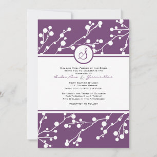 Purple & White Floral Monogram Wedding Invitation