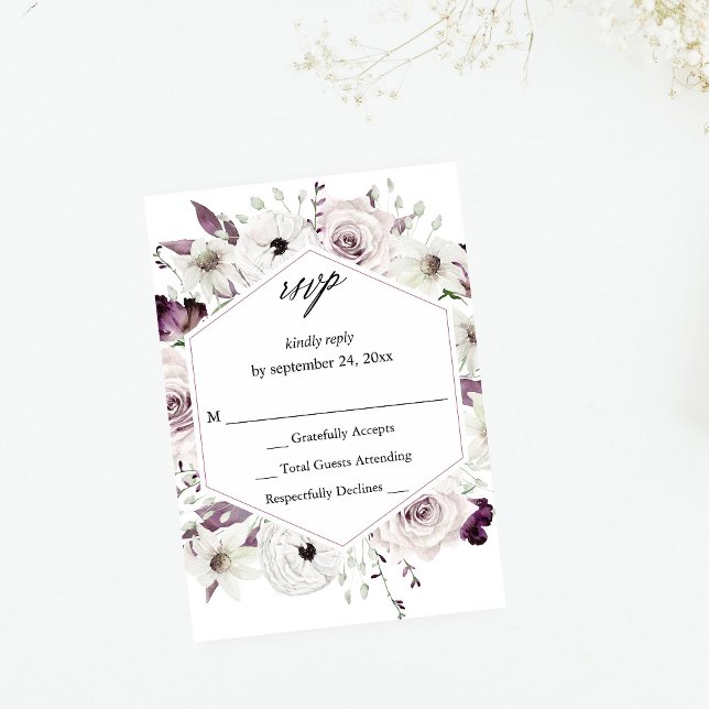 Purple & White Floral no Meal RSVP VER Card (Creator Uploaded)