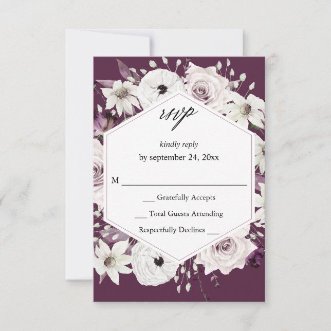 Purple & White Floral no Meal RSVP VER - Purple Card (Front)