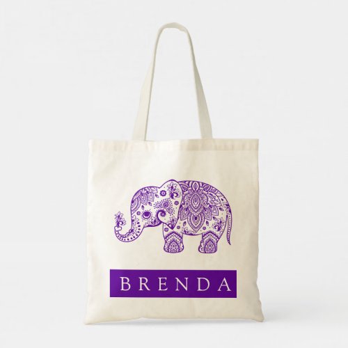 Purple  White Floral Paisley Elephant Tote Bag