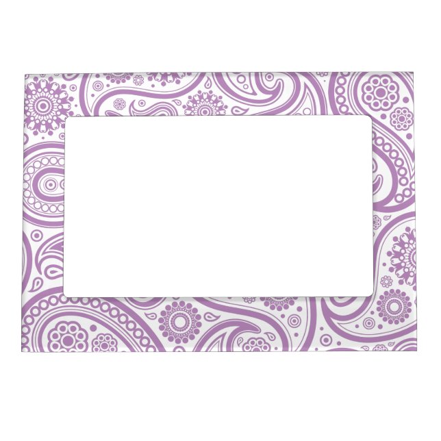 Purple White Floral Paisley Pattern Magnetic Photo Frame (Front)