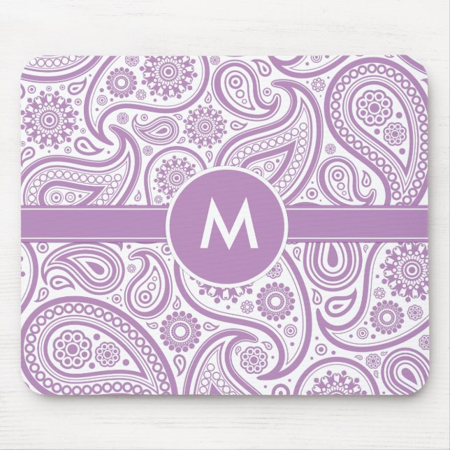 Purple White Floral Paisley Pattern Mouse Pad (Front)