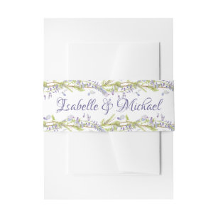 Purple & White Floral Personalized Invitation Belly Band