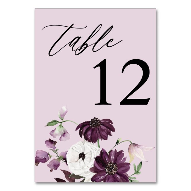 Purple & White Floral Table Number - Lavender (Front)