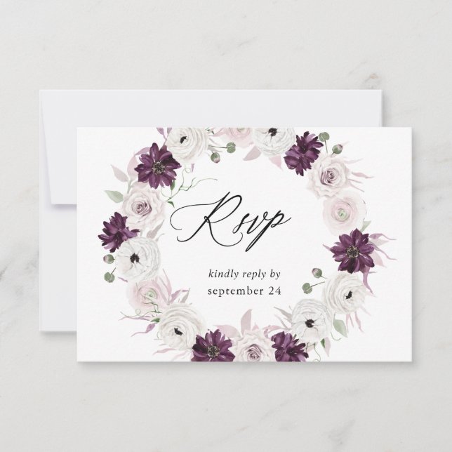 Purple & White Floral w Meal RSVP (Front)