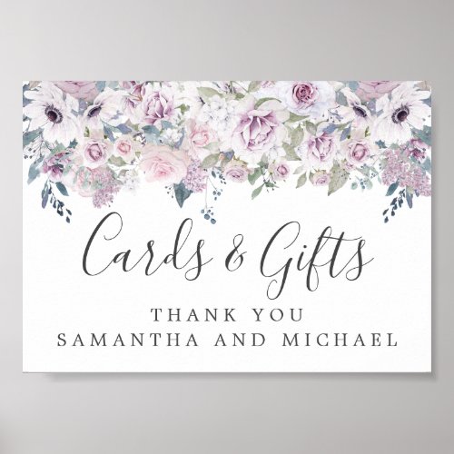 Purple White Floral Wedding Cards and Gifts Sign