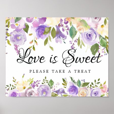 Purple White Floral Wedding Dessert Bar Sign