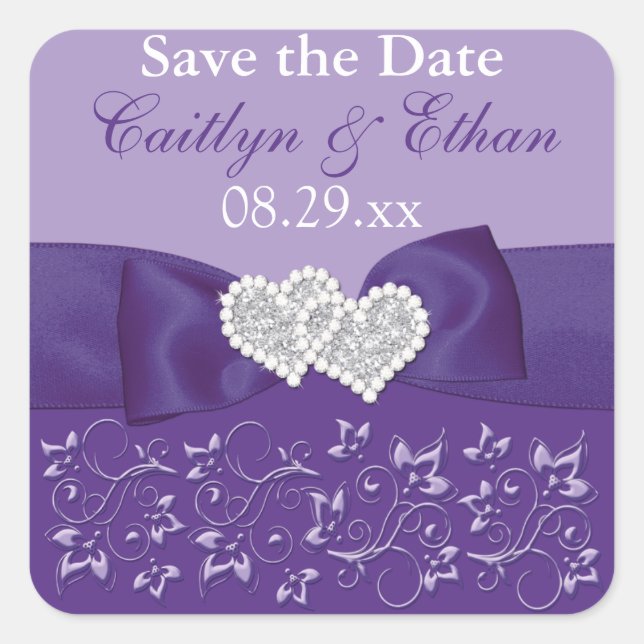 Purple, White Floral Wedding Favor Sticker (Front)