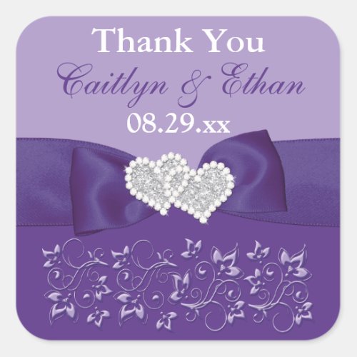Purple White Floral Wedding Favor Sticker