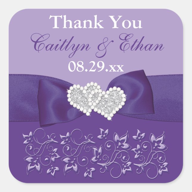Purple, White Floral Wedding Favor Sticker (Front)