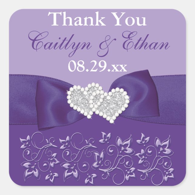 Purple, White Floral Wedding Favor Sticker (Front)