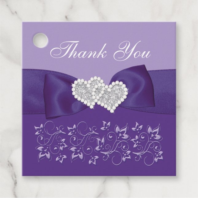 Purple, White Floral Wedding Favor Tag (Front)