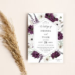 Purple & White Floral Wedding Invitation<br><div class="desc">Hand painted purple and white, florals and greenery in watercolor on a purple background bring your wedding invitation to life. It's luxe and printed with high quality by professional level printers. Easy to use templates will help you make your wedding invitation quickly. And the purple colors go along well with...</div>