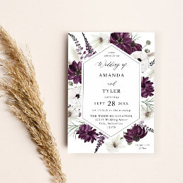 Purple &amp; White Floral Wedding Invitation
