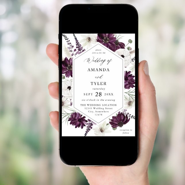 Purple & White Floral Wedding Invitation (Front Digital)