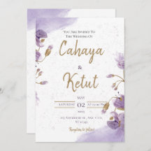 Purple White Floral Wedding Invitation