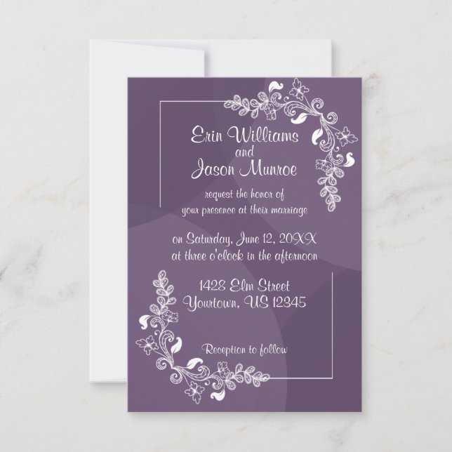Purple White Floral Wedding Invitation (Front)