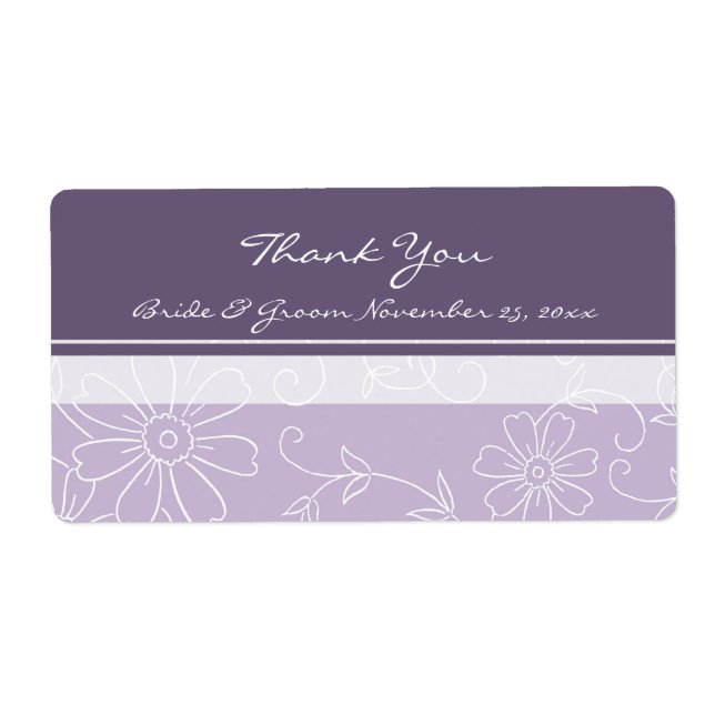 Purple White Floral Wedding Labels (Front)
